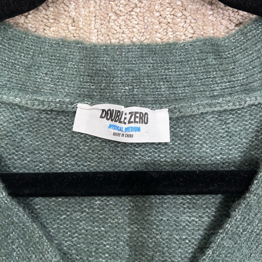 Double Zero Women’s Green and White Striped Cardigan Sweater - Picture 2 of 2